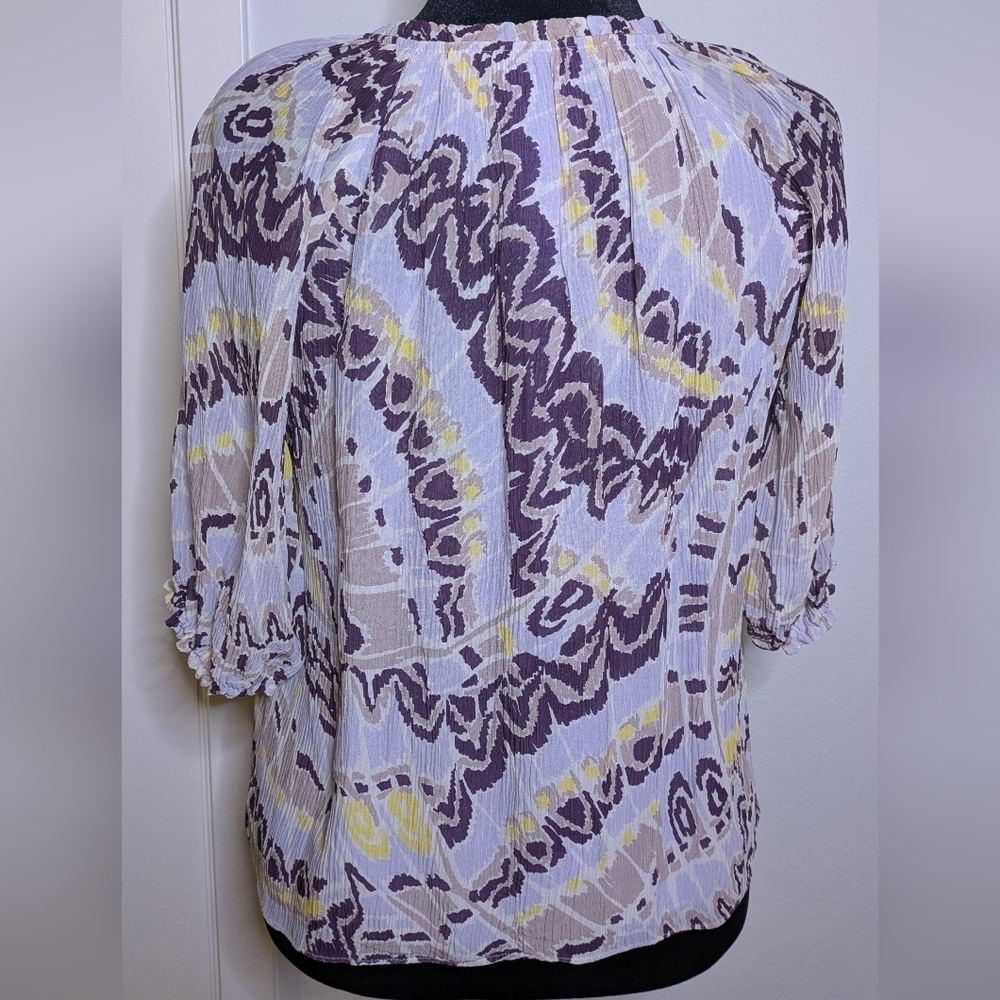 Marie Oliver Women's silk Blouse Top Abstract Print Gauzy Size S Short Sleeve - Picture 5 of 8
